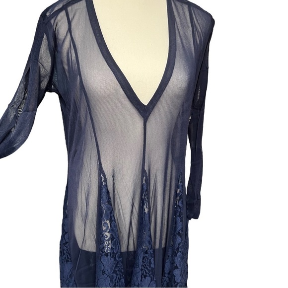 We are HAH Mama C Dress Night Navy Lace Sheer Panel Maxi Dress Small (oversized) - Picture 10 of 11